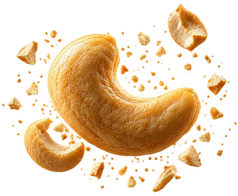Cashews suspended in golden light